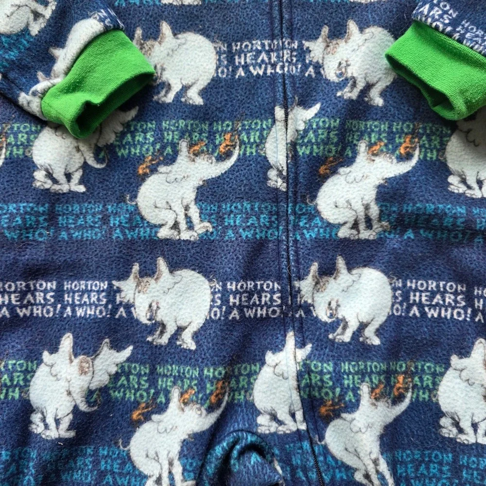 Dr Seuss Horton Hears A Who Toddler Fleece Footed Pajamas Blue‎ Green 4T